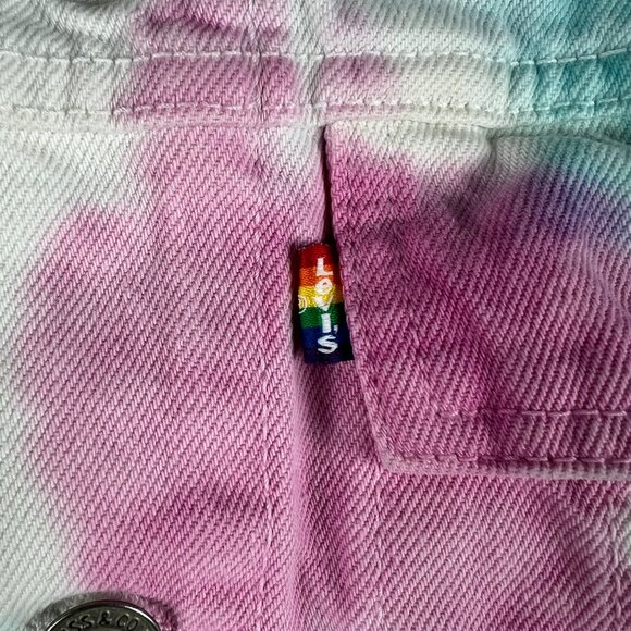 Levi's Pride Use Your Voice Jean Jacket Extra Small White Colorful Tye Dye Denim - Picture 4 of 16